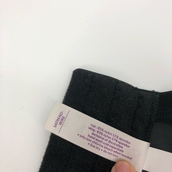 Cacique Satin No-Wire Bra 40C Black Wireless Mesh Sides - Picture 8 of 10